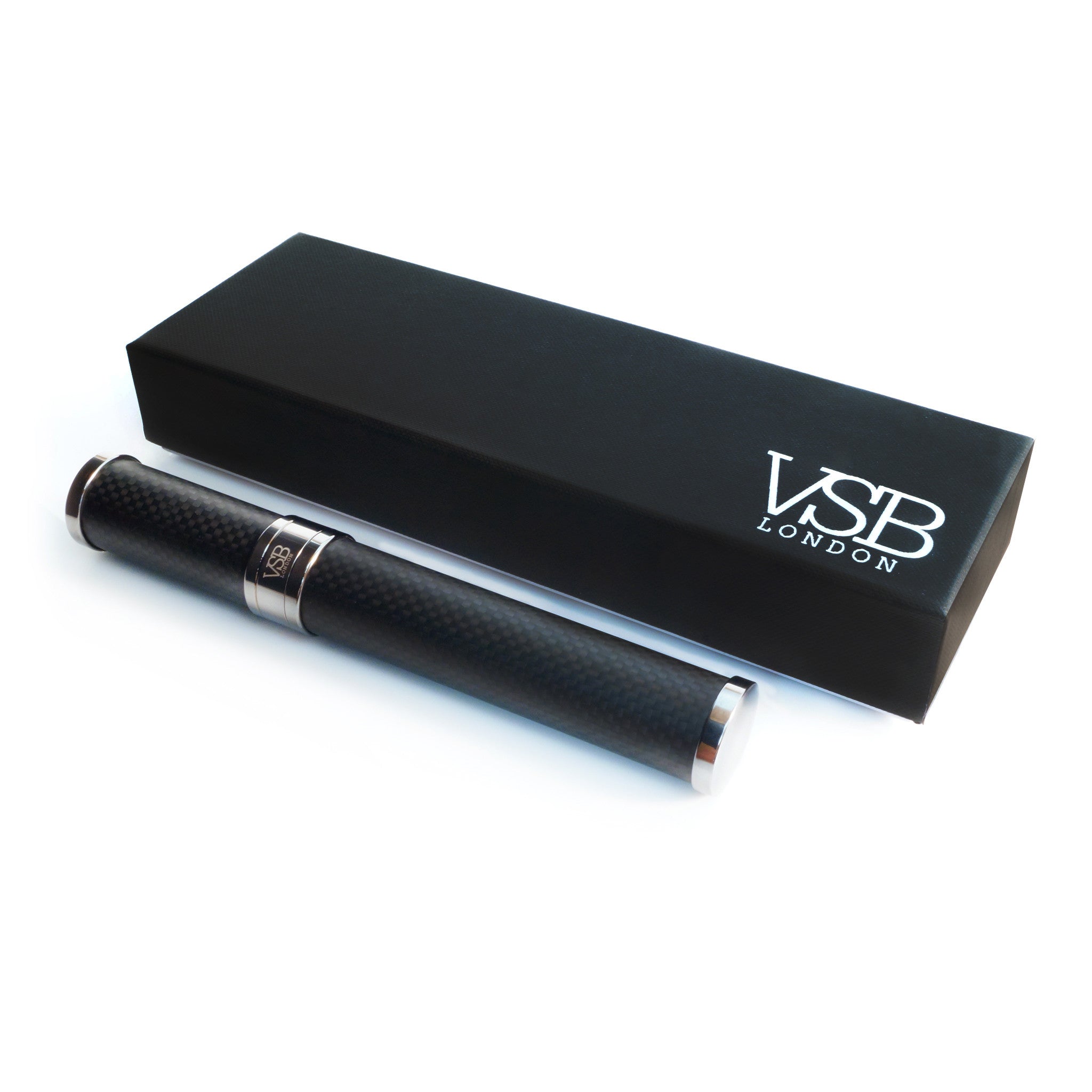 VSB London Matt Carbon Fibre with Black Chrome Cigar Tube